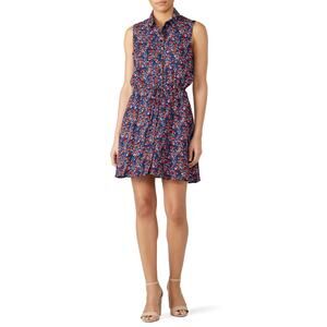 Parker Jemma Floral Print Sleeveless Collared Shirt Mini Dress Size Large